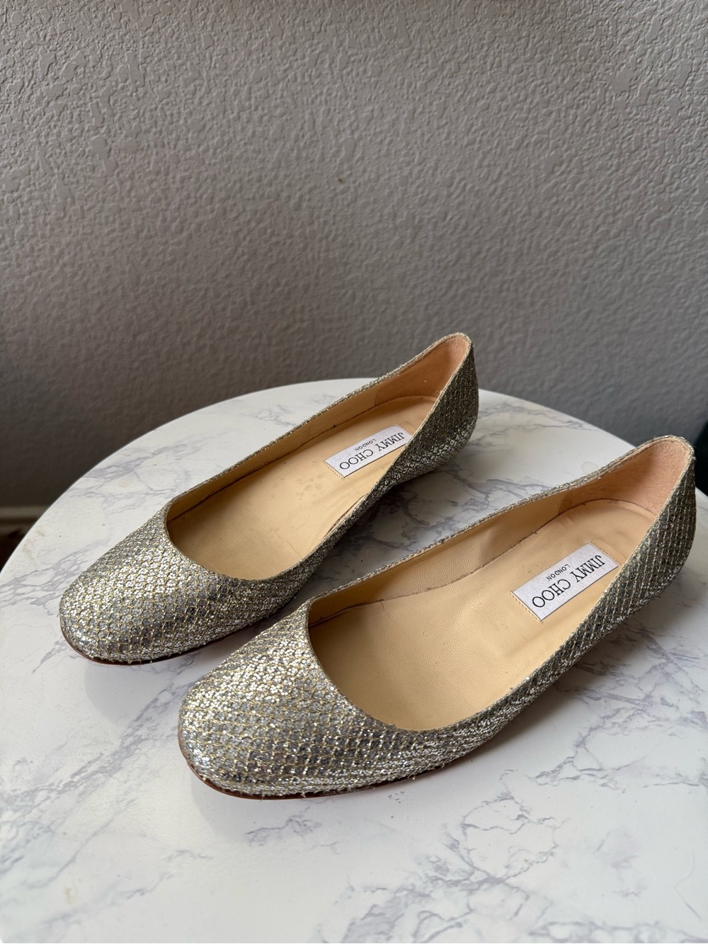 Jimmy Choo Glitter Woven Ballet Flats in Metallic Silver - Picture 6 of 6